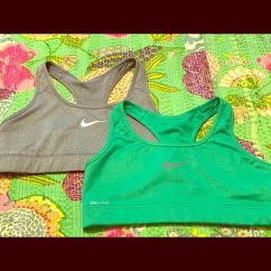 2 Nike Dri-Fit Sports Bras Size M - Grey and Green